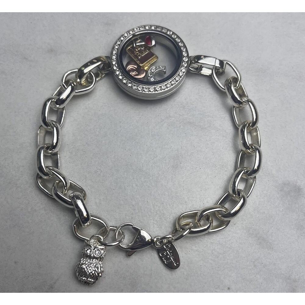 Origami Owl Silver Tone Bracelet -Mom Heart Charm - Holy Bible - Wine - Letter C - Picture 3 of 7